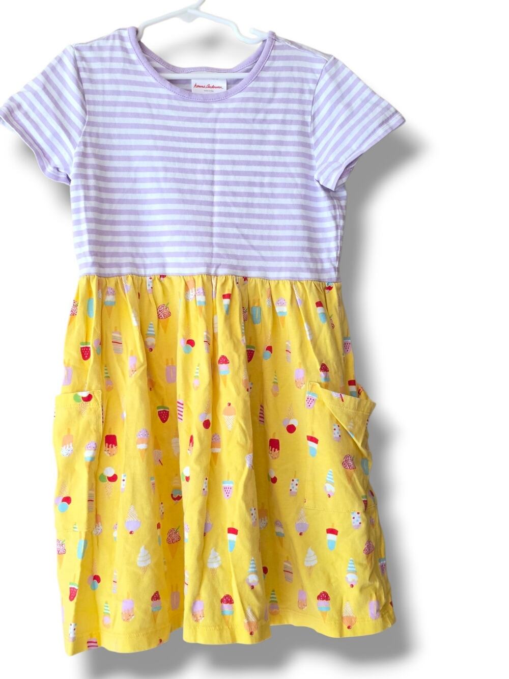 Hanna Andersson Girls 10 Mixie Lilac Striped Icecream Print Pocket Dress